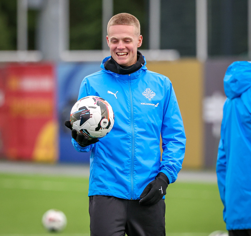 Anton Logi á æfingu Íslands í dag.