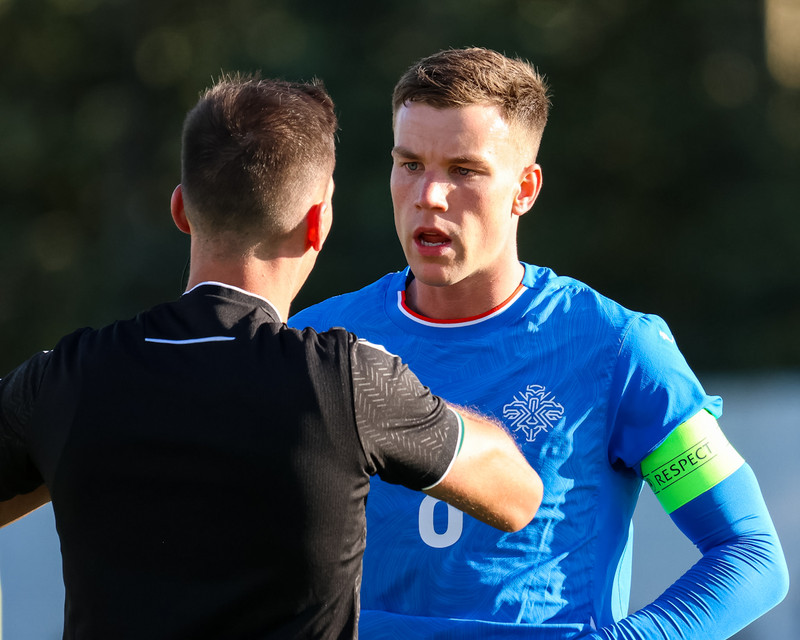 Andri Fannar, fyrirliði U21 landsliðsins, í leiknum gegn Wales í dag.