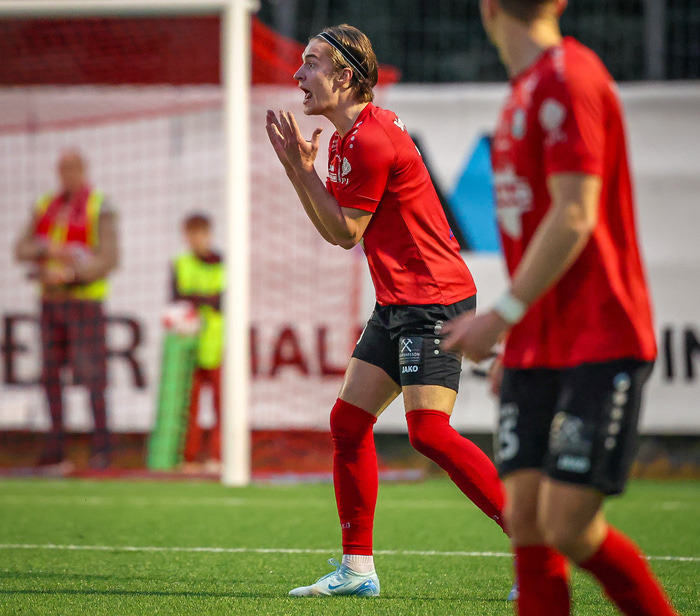 Elmar fékk að líta seinna gula og rauða hjá Þórði Þorsteini Þórðarsyni dómara leiksins eftir leik.