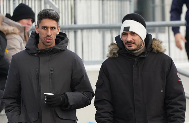 Rodri og Kristijan Jajalo voru í stúkunni í gær.