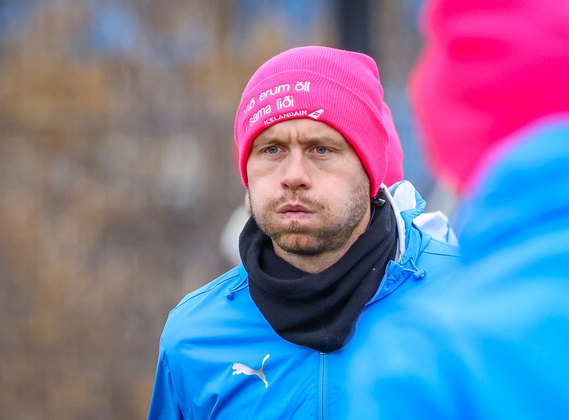 Sverrir Ingi Ingason á landsliðsæfingu í gær.