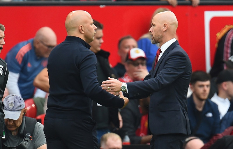 Arne Slot og Erik ten Hag.