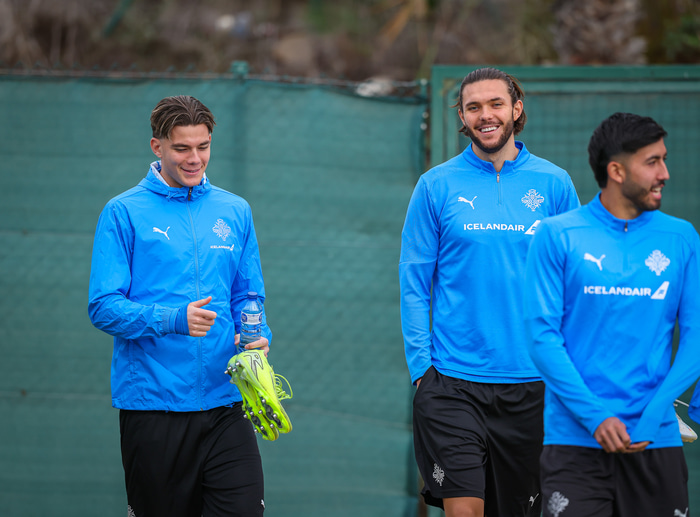 Brynjólfur og Willum Willumssynir á landsliðsæfingu í morgun.