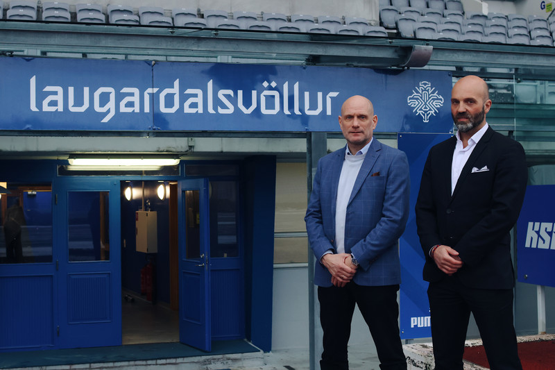 Þorvaldur og Arnar á Laugardalsvelli.