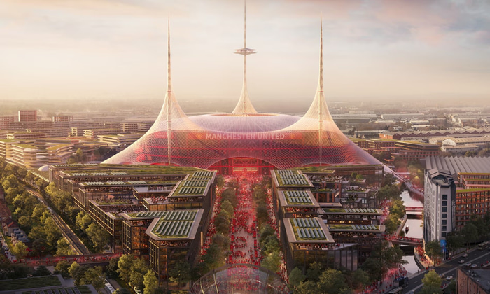 Tölvuteiknuð mynd af því hvernig nýr Old Trafford gæti litið út.