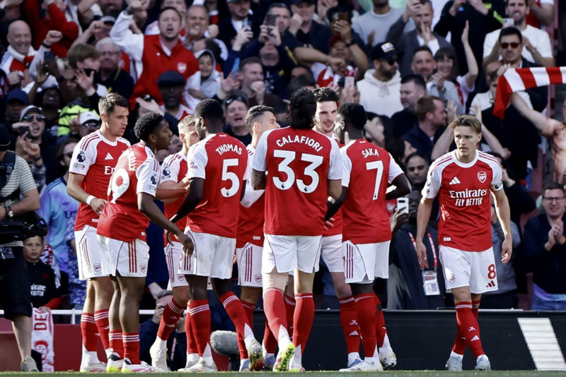 Arsenal fagnar marki á síðasta tímabili.