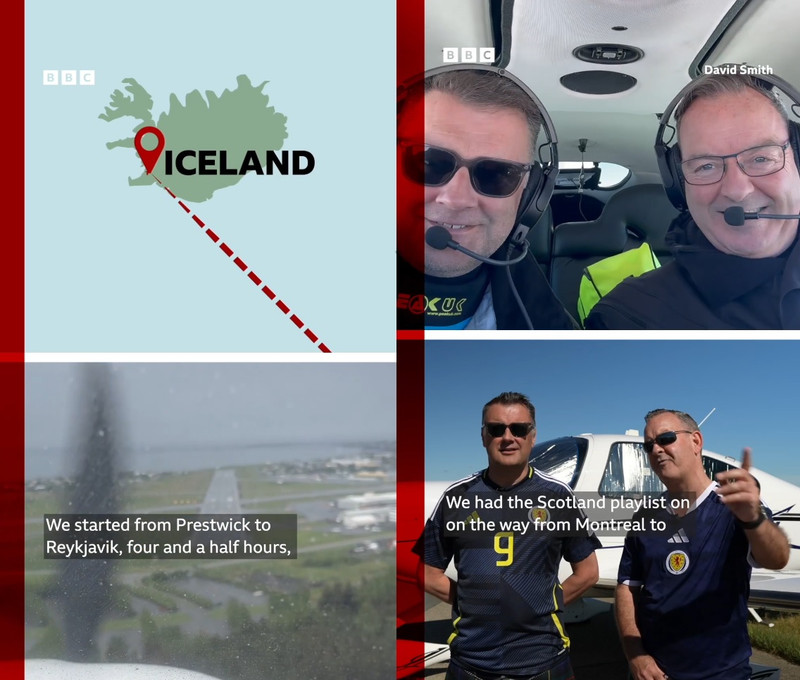 Komu við á Íslandi þegar þeir flugu á pínulítilli flugvél á HM