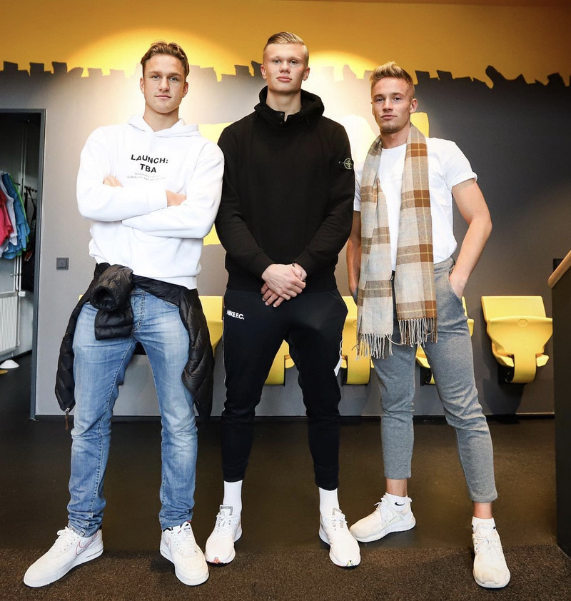 Þríeykið Flow Kingz eftir að Haaland skrifaði undir hjá Dortmund.