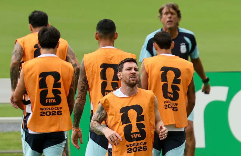 Argentínumenn á æfingu.