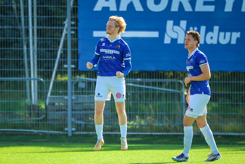 Haraldur Einar skoraði eftir langt innkast.