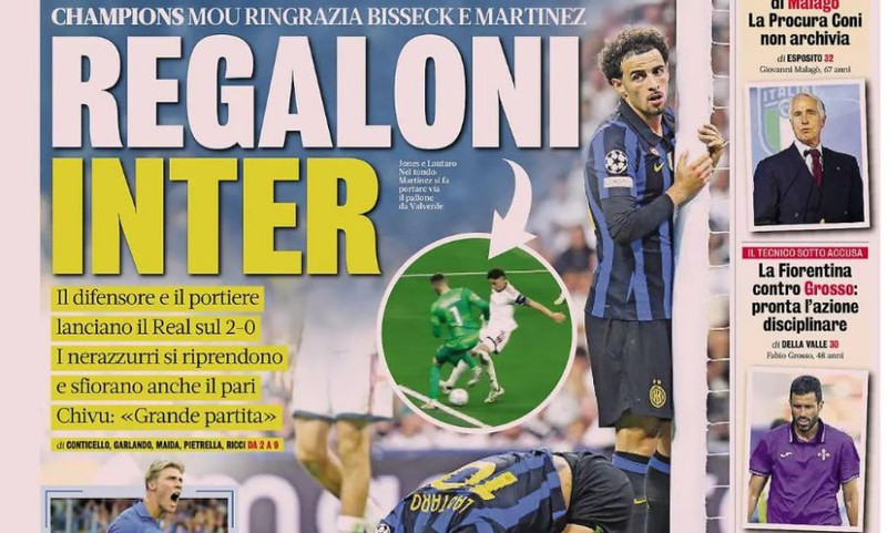 Bleika blaðið, La Gazzetta dello Sport, talaði um gjafirnar frá Inter.