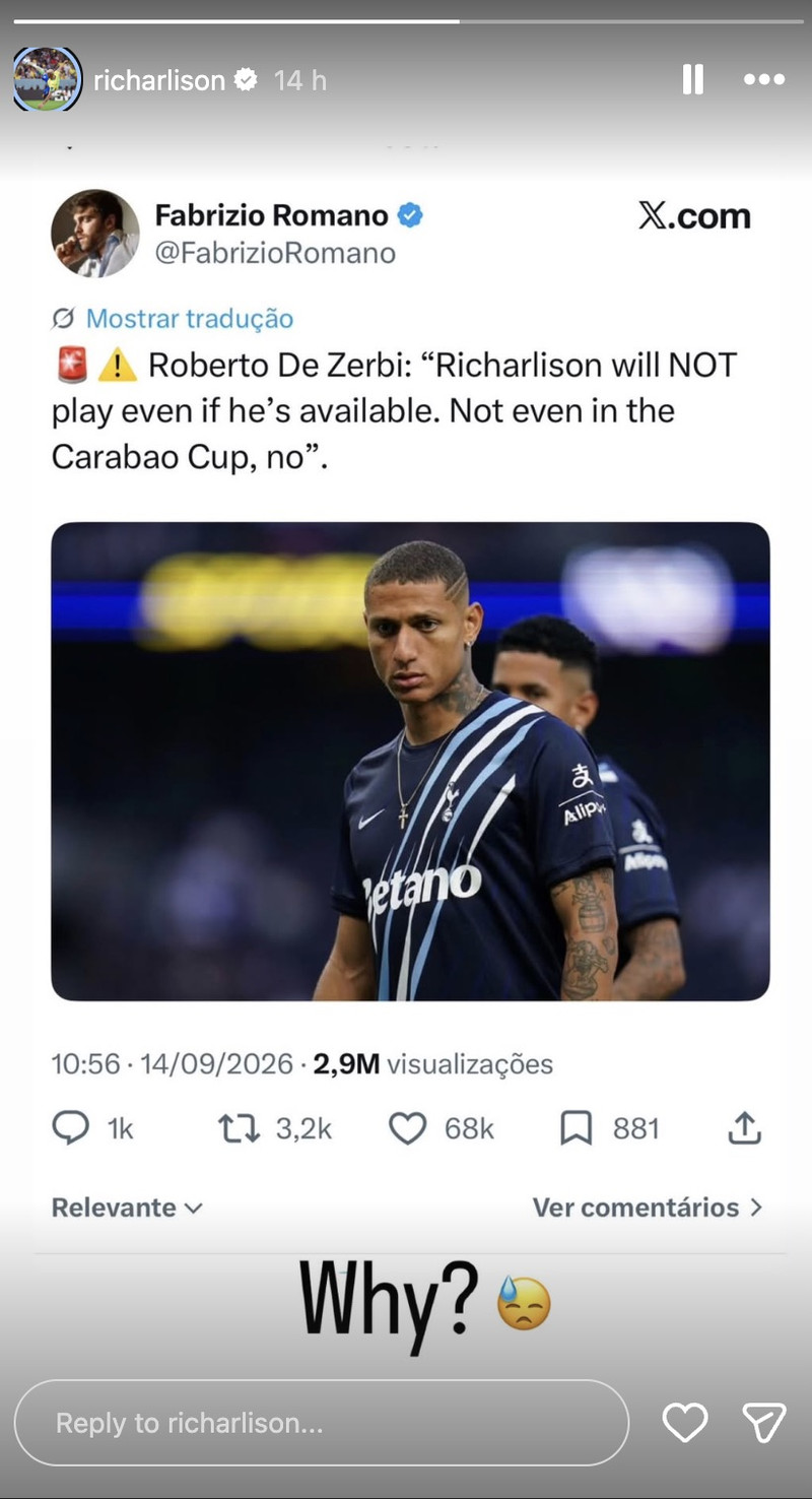 Richarlison furðar sig á frystingunni - „Hvers vegna?“