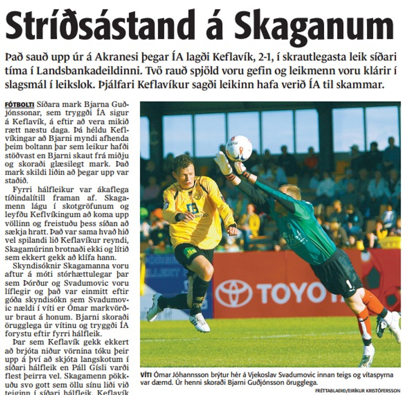 Greinin í Fréttablaðinu daginn eftir leik.